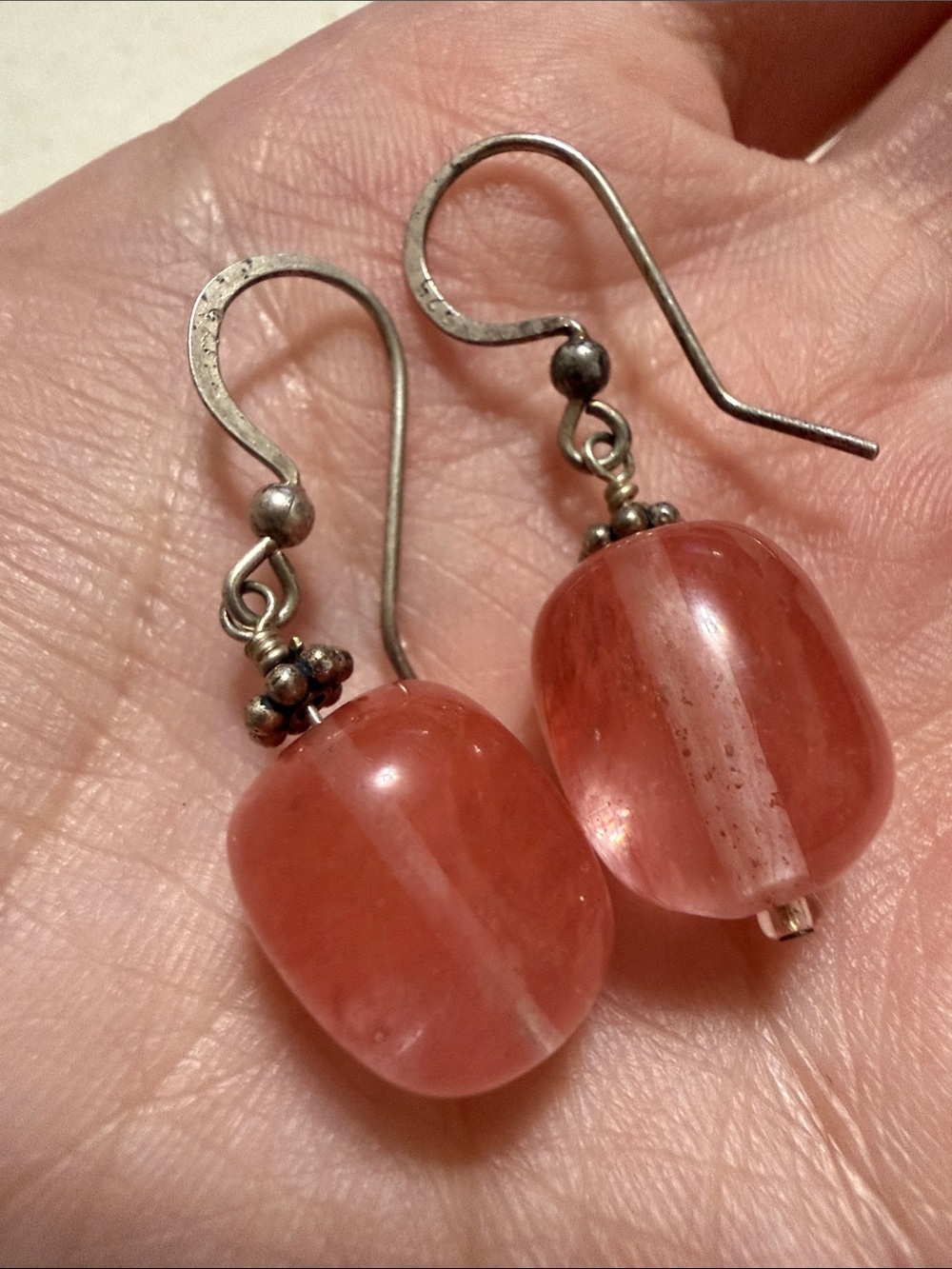 Handmade sterling silver 925 Pink Bead Drop Earrings